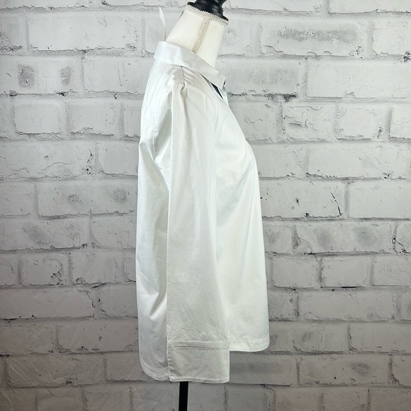 Vineyard Vines Velvet Trim Popover Long Sleeve V-Neck Top Blouse White Blue - Picture 4 of 12